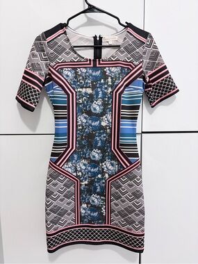 Floral Geometric Bodycon Dress, size S